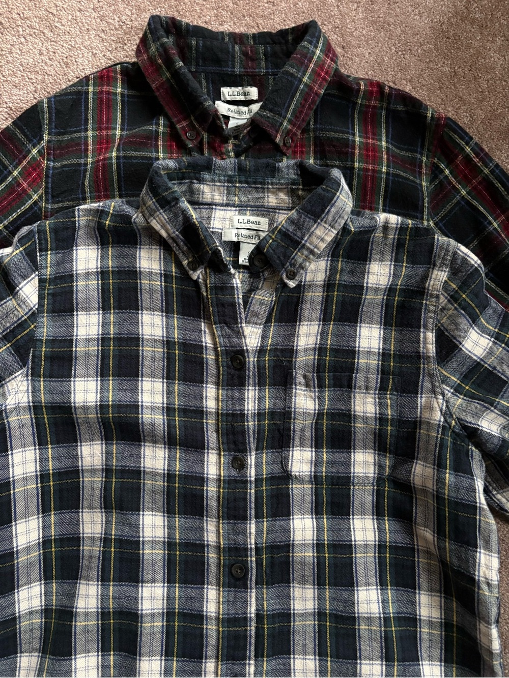 LLBean Women’s set lot bundle of 2 button down flannel shirt plaid small EUC